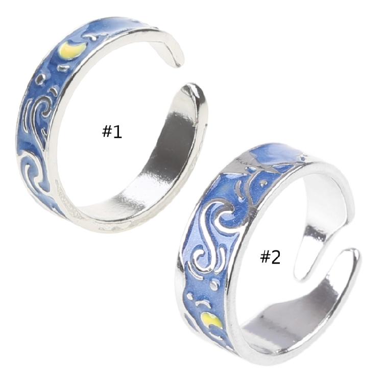 Van Gogh Starry for Sky Ring Open Lover Couple Ring Adjustable Finger Ring for A