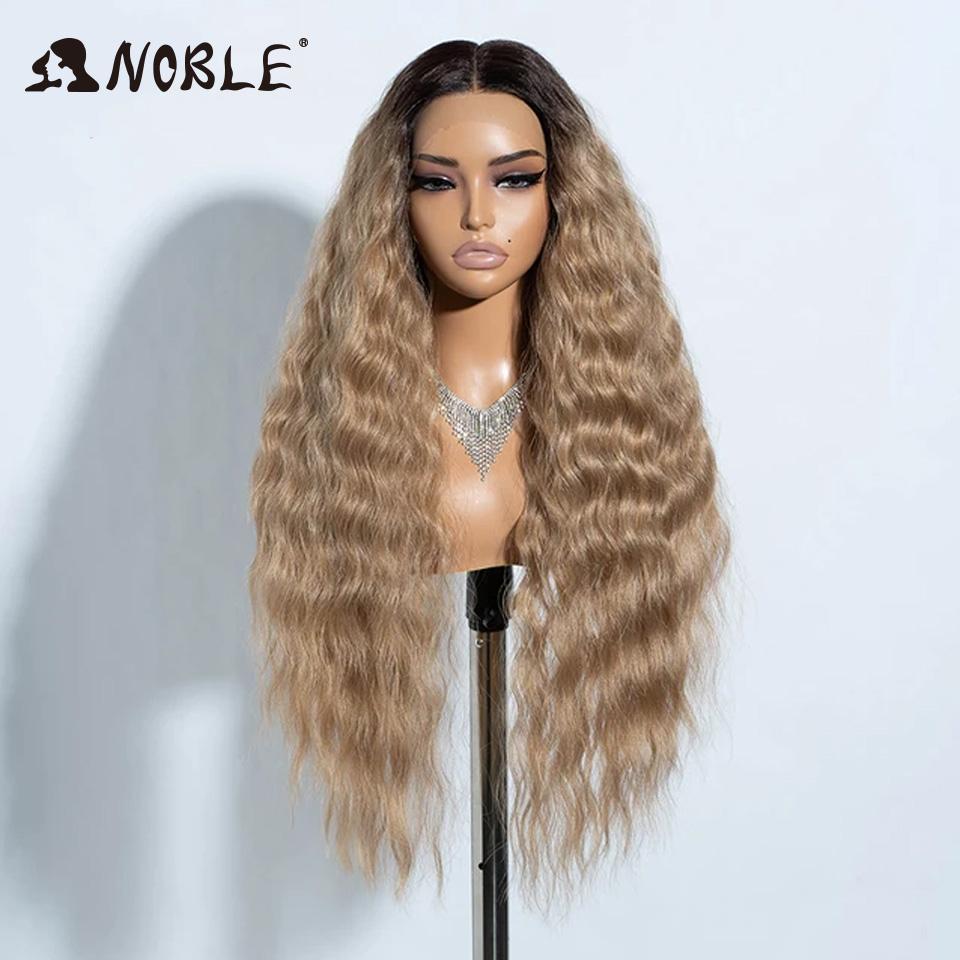 Noble Synthetic Lace Front Wig Long Wavy Ombre Blonde Wig Red Wigs Lace Part Synthetic Lace Wigs For Women Lace Front Wigs (as the picture,130%&30inches&Lace Front)