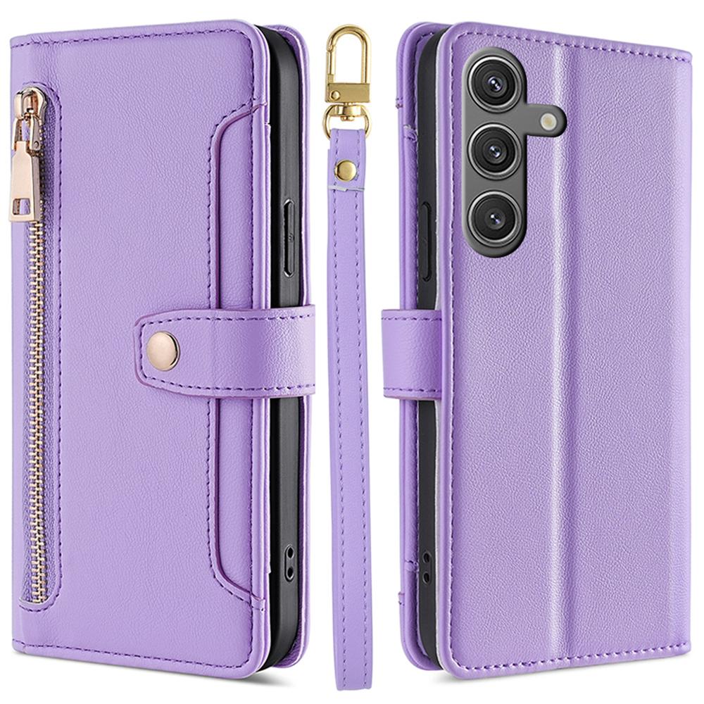 For Samsung Galaxy S24 Case Magnetic Drop-proof Cover Leather Stand Cover with 2 Straps