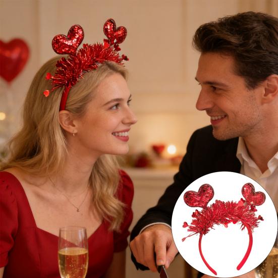 Hair Hoop Valentine Day Headband with 3D Heart Shape And Sparkling Sequins Party Versatile Hair Accessory