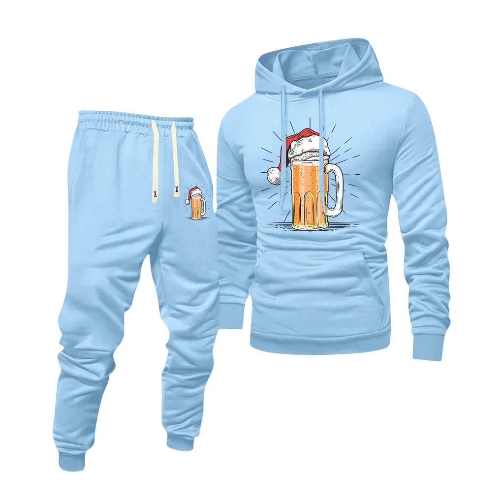 Men's Printed Hooded Sweatshirt And Sweatpants Casual Sports Suit