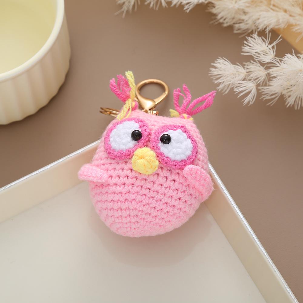 New Cartoon Owl Crochet Woolen Keychain Bag Car Keychain Charm Cute Woven Pendant