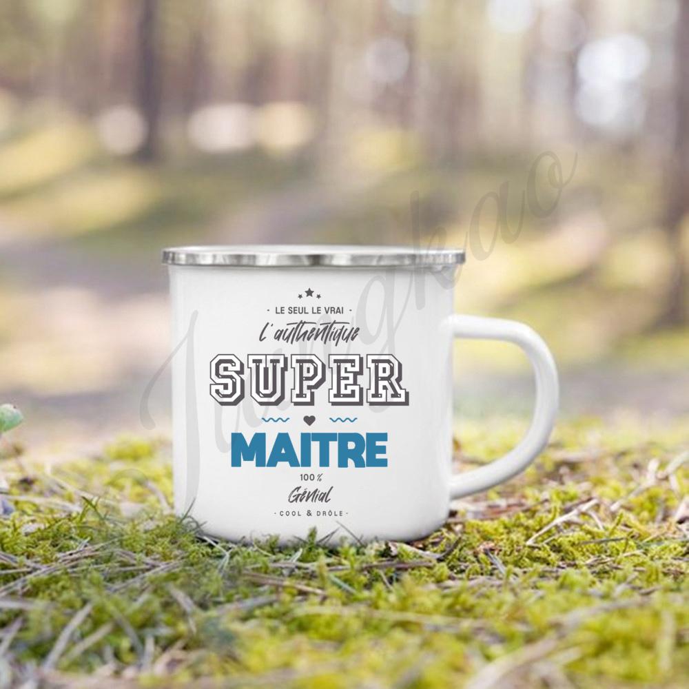 Super Maitre French Printed Mugs Creative Coffee Cups Drinks Water Enamel Camping Cup School Handle Drinkware Gifts for Teacher