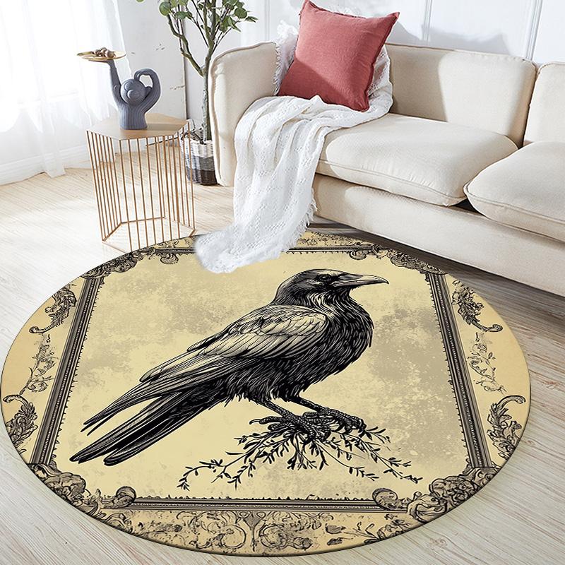 Vintage Border Crow,Round Area Rug,Carpet Rug for Living Room Bedroom Sofa Playroom Decor,Non-slip Floor Mat