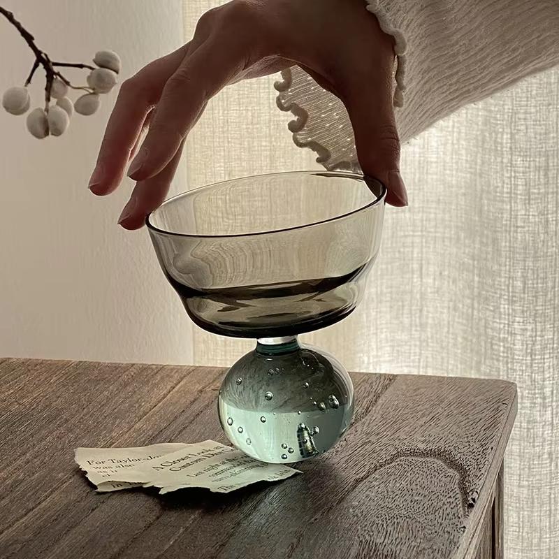 Luxury Vintage round Bead Bubble Cream Glass Cup Light Ins Style Dessert Milkshake Holder for Home Garden Party Decoration