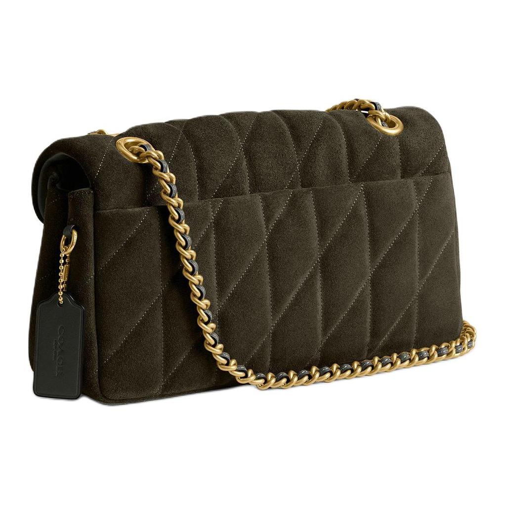 Coach Tabby 26 Shoulder Bag Quilted Suede Olive Green Gold Hardware Chain Women's Crossbody Handbag, Casual Daily Business Travel Commute CW620-B4OL