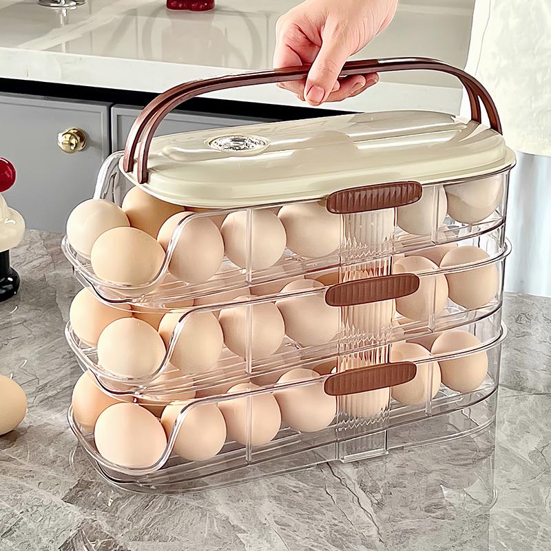 Multi-layer Automatic Rolling Egg Storage Tray with Timer for Kitchen and Refrigerator
