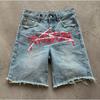 RogueWave Nye Harajuku Bokstav Svarte Jeans Hip Hop Vintage Baggy Shorts Casual Gym Denim Shorts Streetwear