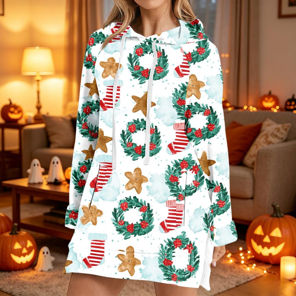 Women's Casual Long Sleeve Christmas Print Hoodie for Winter Holiday