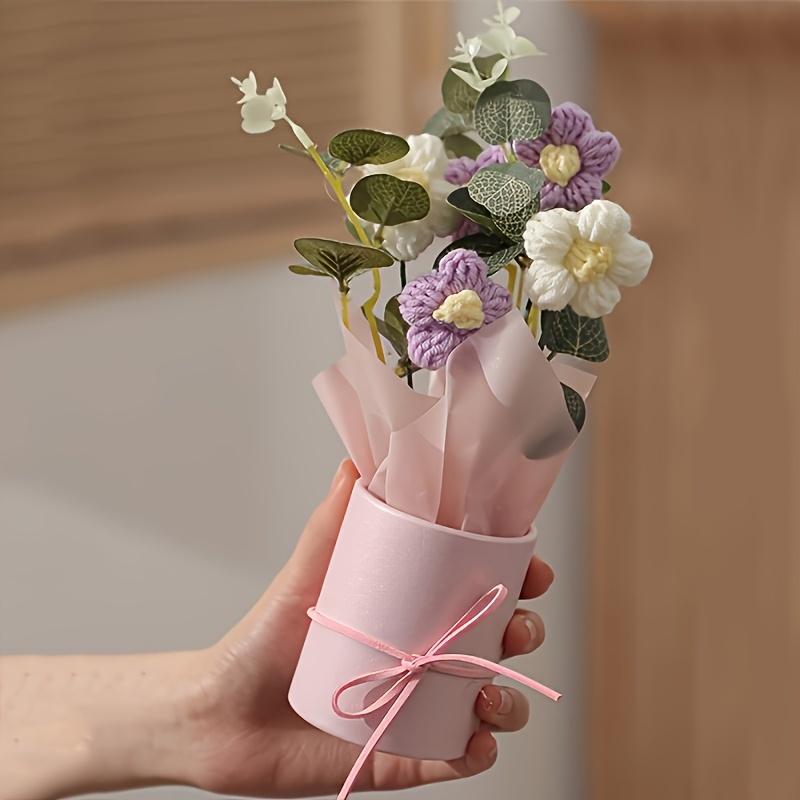 1 Set Handmade Crochet Vase Flower, Pink Spring Bouquet for Mother's Day Graduation Gift, Mother's Day Home Desk Decor