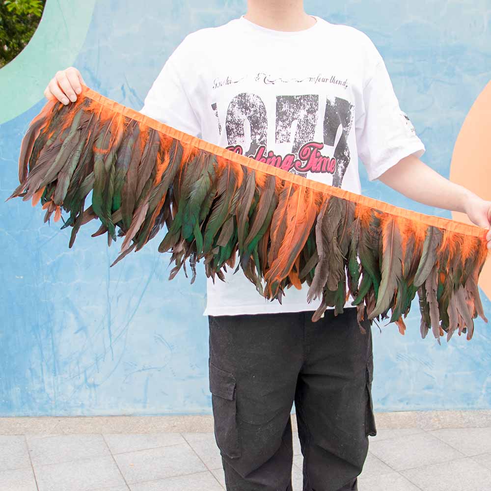 1 Meter Natürliches Rotes Hahnenhechel Federbesatz Fransen 10-12 Zoll Hochzeit Karneval Party Dekoration DIY Kleidung Nähen Handwerk