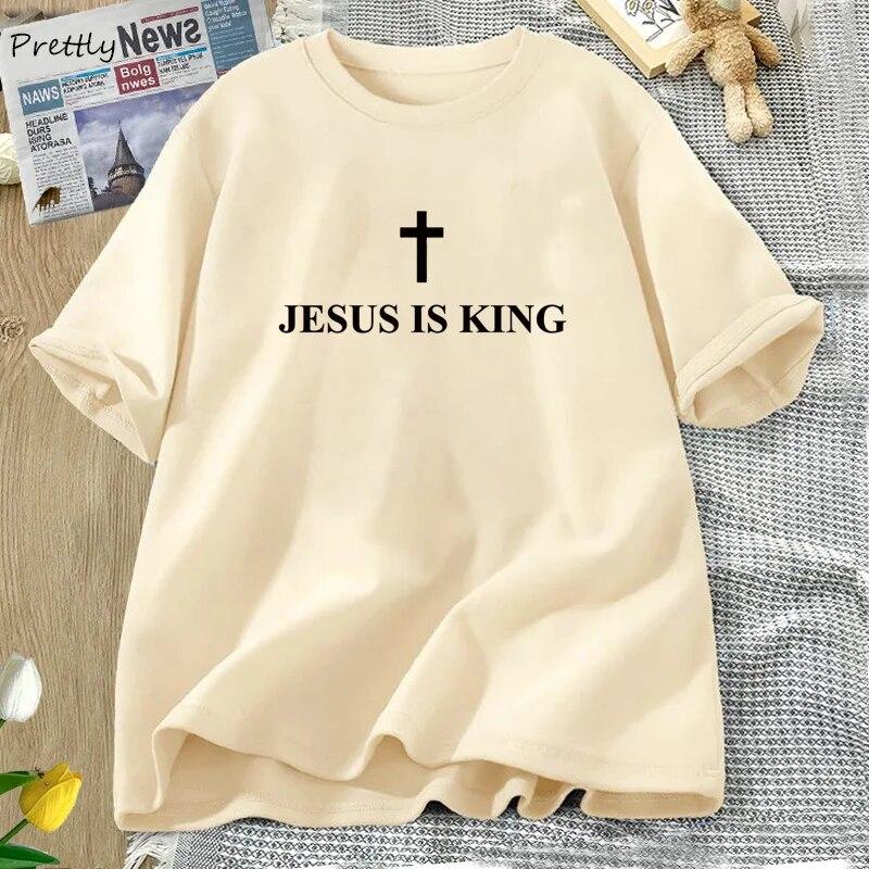 Jesus ist König T-Shirt Damen Baumwolle Kreuz Glaube Christliches T-Shirt Unisex Kurzarm Religiöses T-Shirt Damen Kleidung Streetwear Unisex