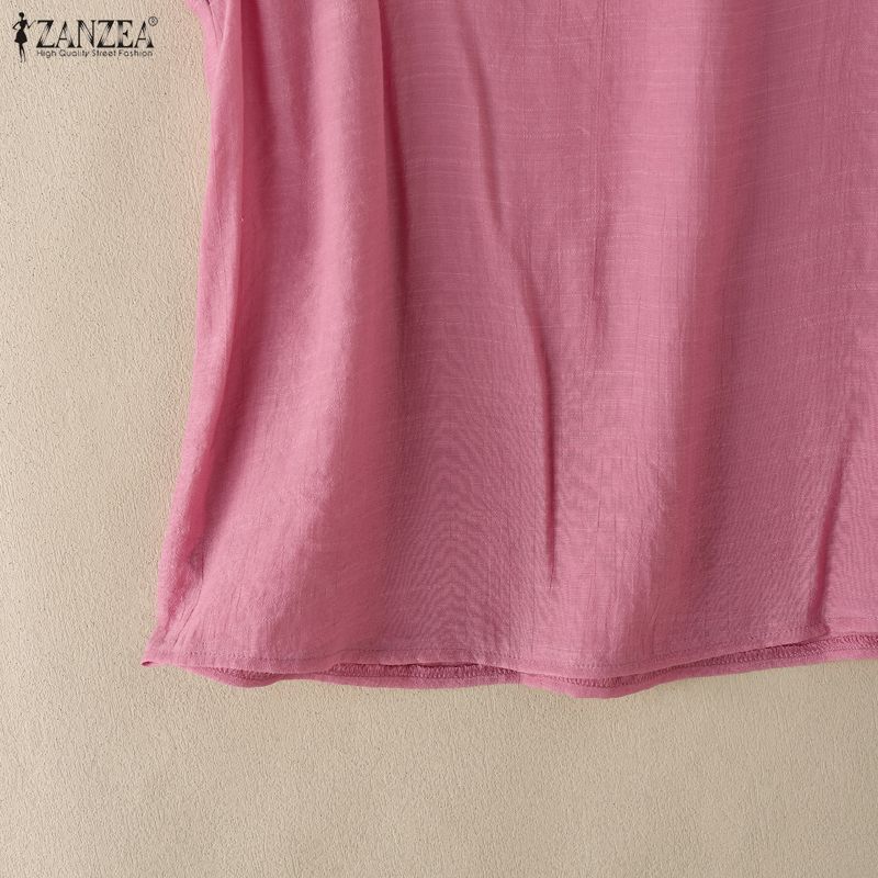 ZANZEA Blusa Casual da Donna con Scollo a V, Colore Unito, Vestibilità Larga, Inserti in Pizzo, Manica Corta