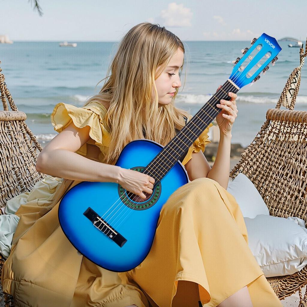 Classical Guitar, 780 mm, Wood Classical Guitar Starter Kit for Beginners, with Nylon Strings, Gig Bag, Strap, Tuner, Extra Strings, Picks, Capo,