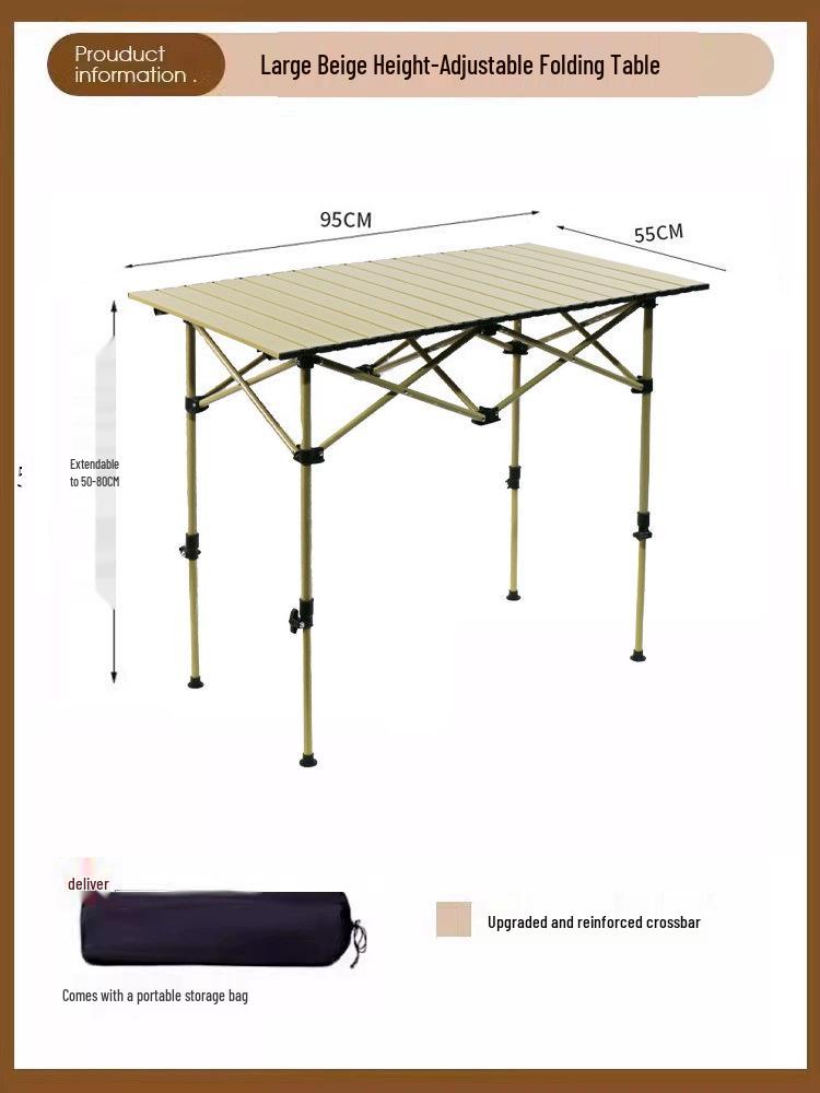 Height-Adjustable Outdoor Picnic & Camping Table - Folding Roll-Up Design