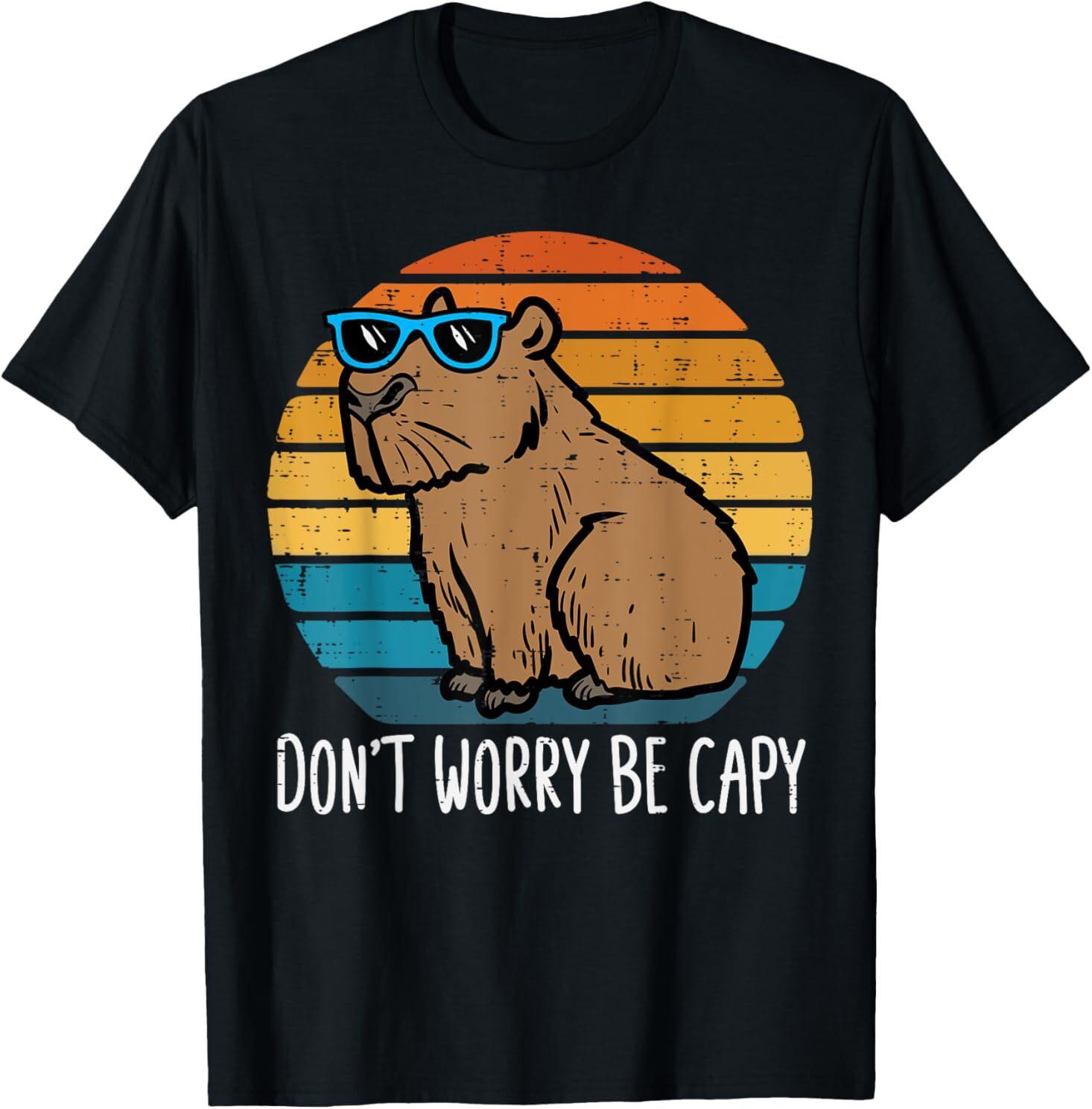 Dont Worry Be Capy Capybara Retro Men Boys Youth Women T-Shirt Mens Womens Tees Top XL