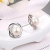 Korean Floral Hoop Earrings with Pearls and Zircon Accents