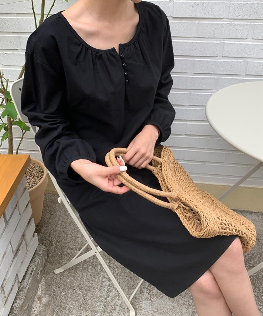 Ppaeppae Button-Detail Shirred Puff Long Dress
