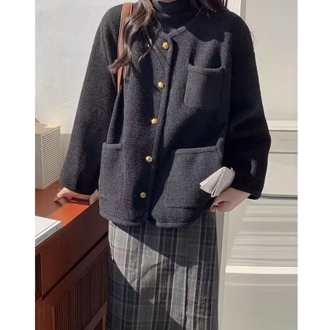 

Women s Autumn Winter 2025 French Double-Sided Wool Knit Cardigan 3XL чорний