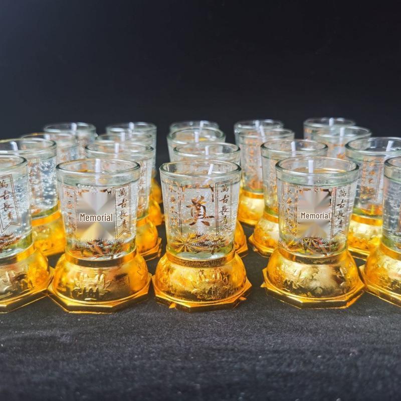 Lotus White Smokeless Glass Candle for Qingming Festival