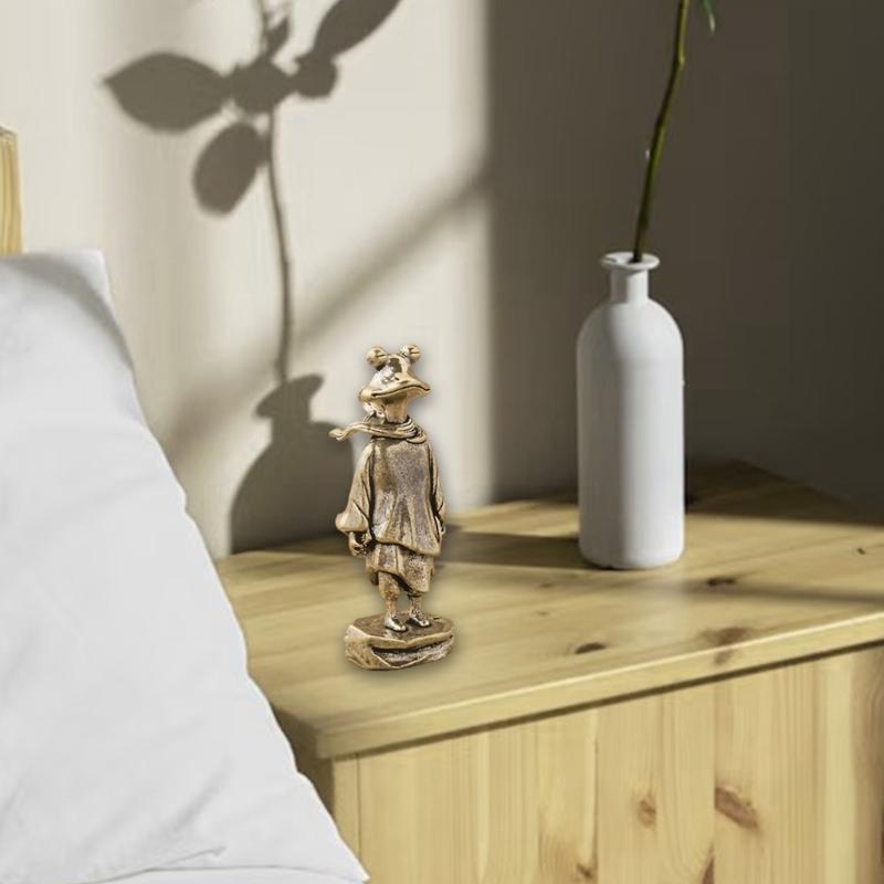 Brass Frogs Swordsman Figurine Antique Frogs Standing Miniature Statue for Living Room Study Artistics Home Accent