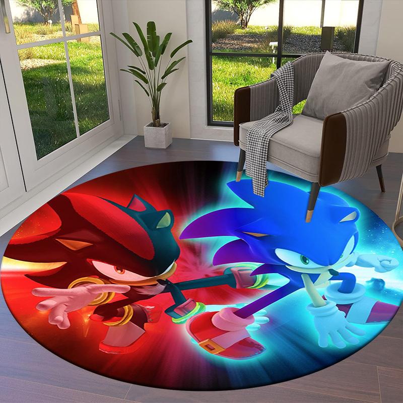 1pc Sonic and ShadowSpeed Clash Round Carpet, Made of Polyester,Perfect for Decorating Office Chairs, Living Rooms Fplt082