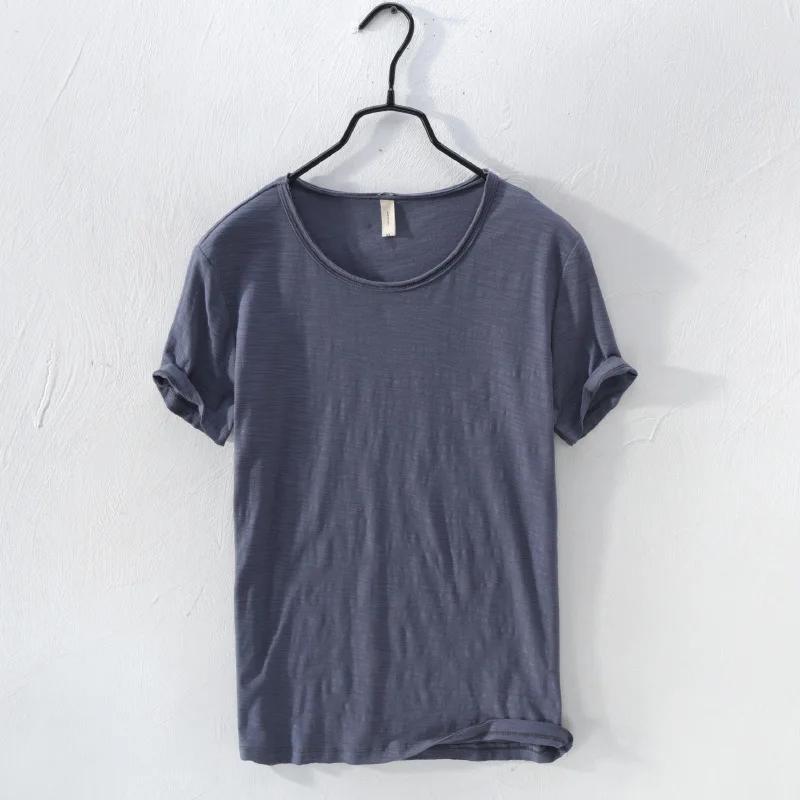 Retro Rohkanten T-Shirt für Herren Leicht, Atmungsaktiv, Slim-Fit, Unifarben O-Ausschnitt Lässiges Basic Top