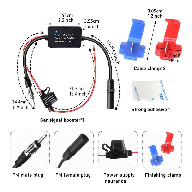 12V Car Antenna Signal Amplifier Set Car Antenna Booster Car FM AM Radio Signal Amplifier for ANT208 Auto Electronic Accessories