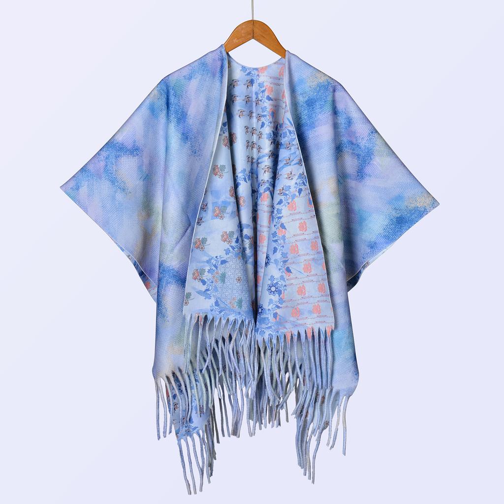 New National Style Ink Double-sided Thickened Shawl with Women's Autumn and Winter Retro High-end Photo Shawl Large Cape
