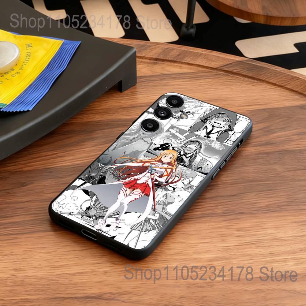 A-Asuna Anime Kirito Phone Case For Samsung S25,S24,S21,S22,S23,S30,Ultra,S20,Plus,Fe,Lite,5G Black Cover