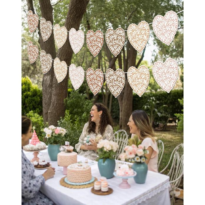 Talavera Cielito Lindo Heart Banner - 2 PCS Papel Picado Hearts Garland, Mexican Wedding decorations for Cinco de Mayo, Baby Shower or Boho Party