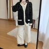 Autumn College Style Chic Contrast Colour Collar Knitted Cardigan Student Loose Lazy Style Sweater Women's Jacket