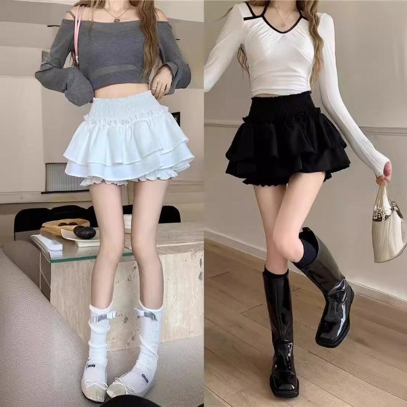 Minisukně Roztomilá sexy baletní jádro elastické společenské šaty s vysokým pasem volánky Patchwork Lolita sukně Krátká korejská sladká Y2K dámské oblečení