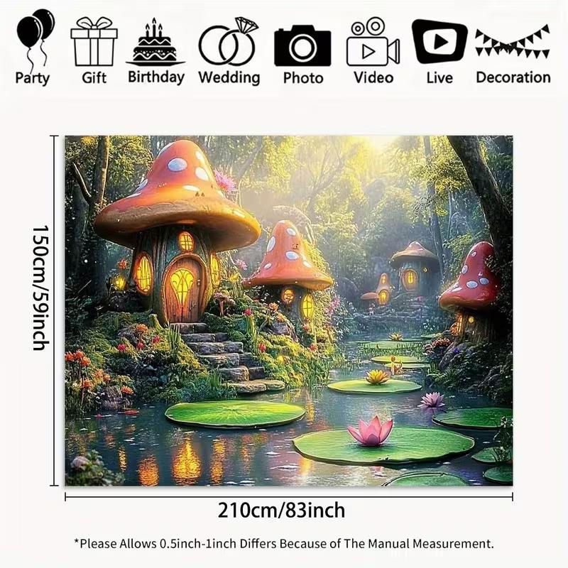 2D Flat Printing Magical Mushroom House Backdrop for Kids Fairy Tale Party Photoshoot