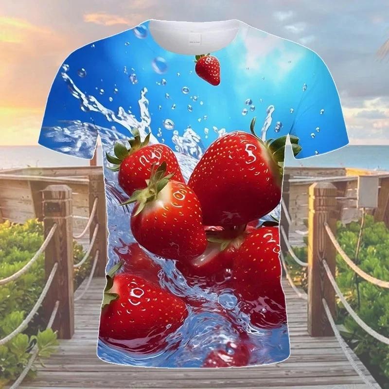 Letné voľnočasové 3D zábavné ovocné vzory tlačené tričko s krátkym rukávom módny trend personalizovaný okrúhly výstrih pánske tričká
