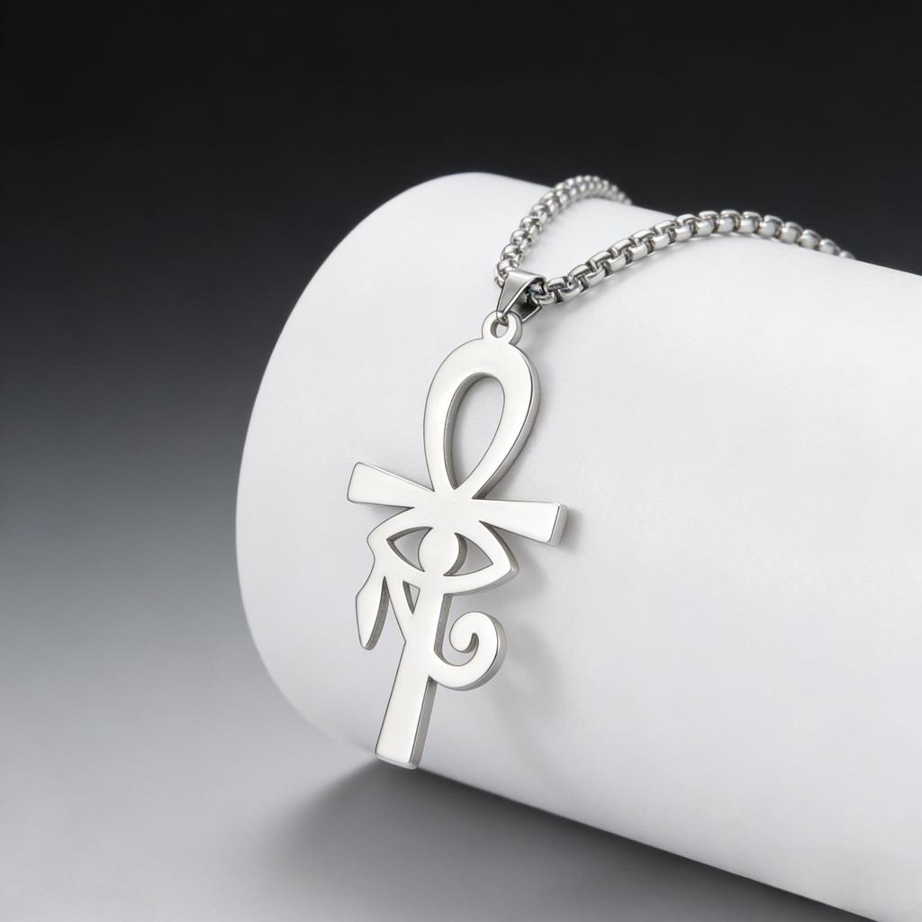 Modisches Ankh Auge des Horus Edelstahl Anhänger Halskette Wasserdicht Hypoallergen Ägyptisches Symbol Schmuck für Damen Herren