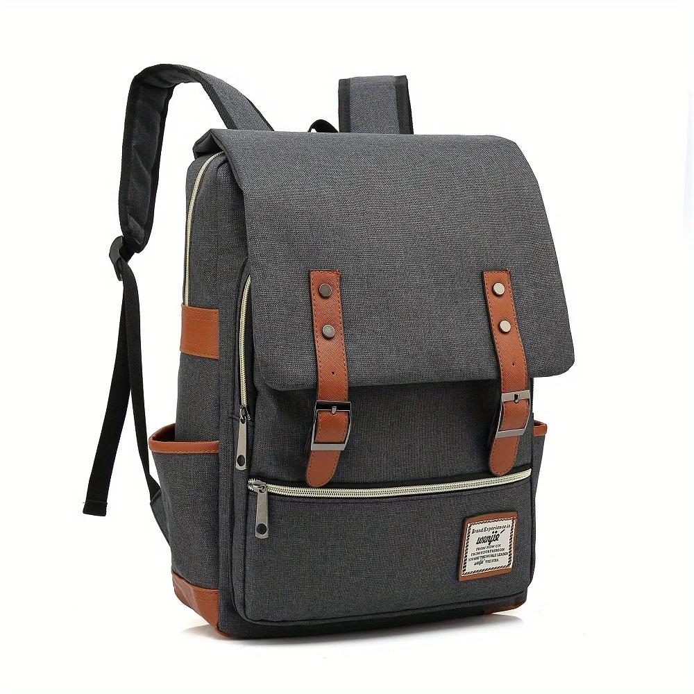New Personalized Retro Men's and Women's Outdoor Canvas Large Travel Backpack, Zipper Closure, Solid Color Fashionable Backpacks