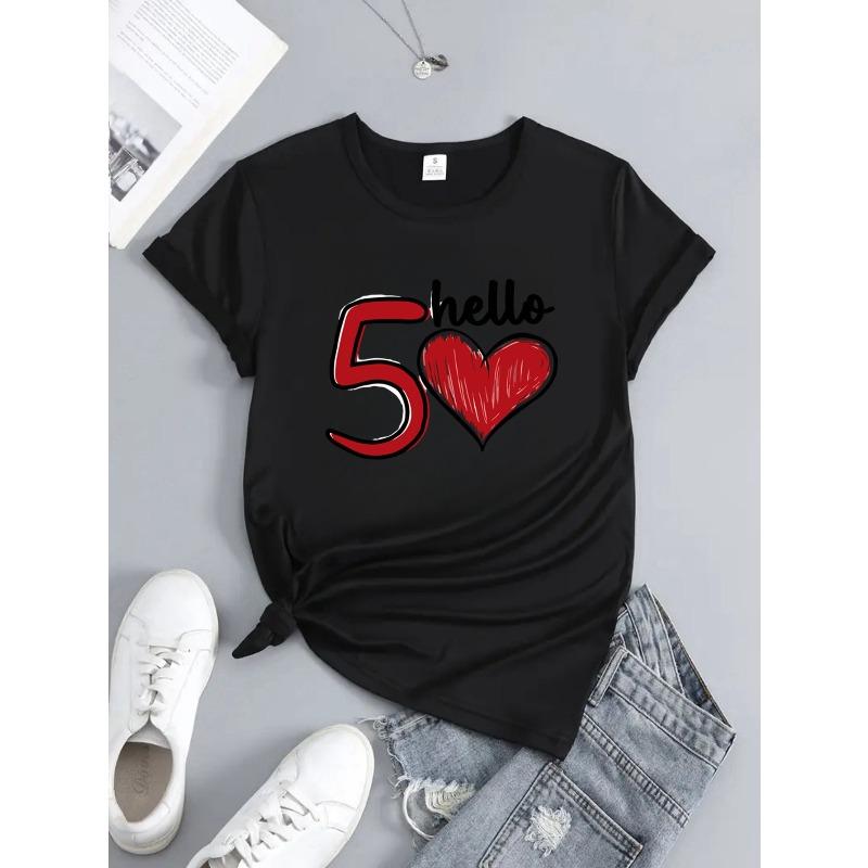 Women'S Casual Sports  Anniversary 1975 Number Pattern Print Crew Neck T-Shirt Short Sleeve TopMachine Washable Comfortable Casual Attire for Women