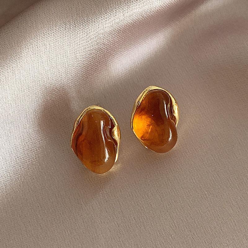 Vintage Brown Resin Tiger Eye Stone Dangle New Earrings for Women Fashion Silver Needle Earring Personality Melard Color Jewelry