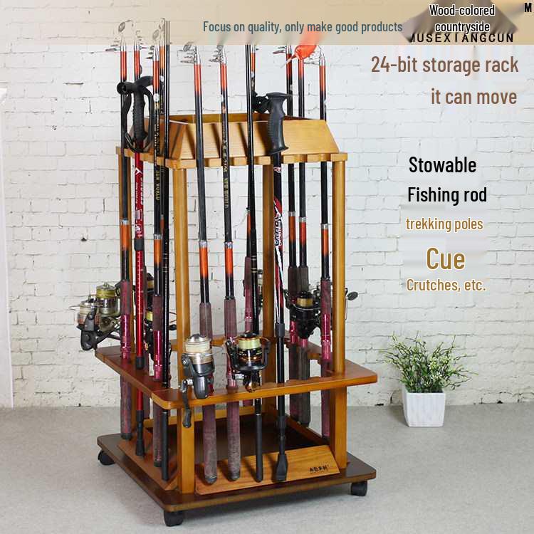 16-Position Solid Wood Fishing and Billiard Cue Rack for Rods and Cues - Tackle Display Stand