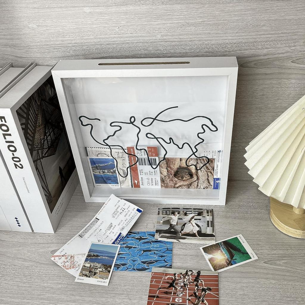 AdventureMemo Vault Travel Ticket Shadow Box with Slots Memory Display Case 20x20cm