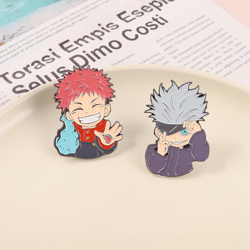 Jujutsu Kaisen Metal Brooch: Gojo Satoru & Itadori Yuji Anime Backpack Accessory