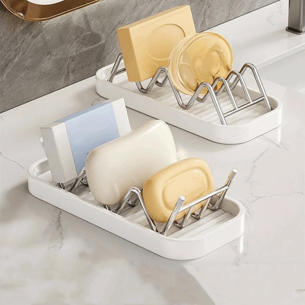 New Self Draining Stainless Steel Soap Rack Multifunctional with Tray Bathroom Storage Rack Multi-scene Soap Dish Bathroom Use