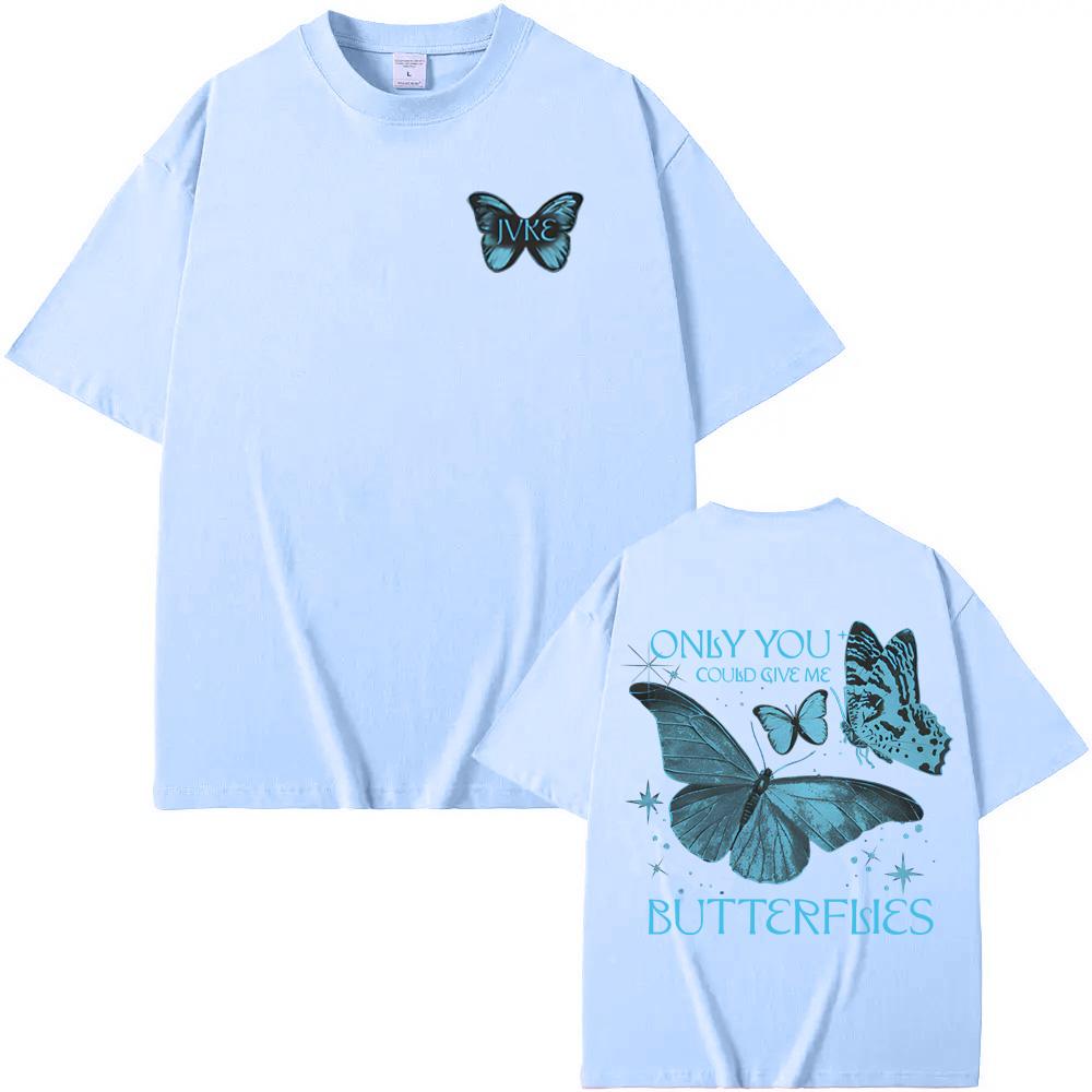 Butterflies Black T-Shirt Summer JVKE Tee High Quality 100% Cotton Graphic Printing T Shirt