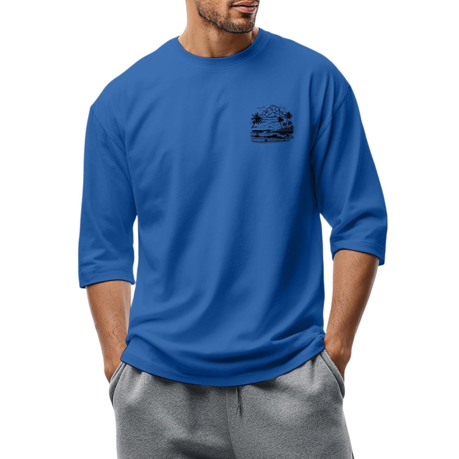 

Men S Round Neck Three-Quarters Sleeve Top Casual Fashion T-Shirt L