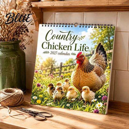 Wall Hanging Date Planner with Calendar 12-Month Country Chicken Tracker 2027 Farm Life Spiral Yearly