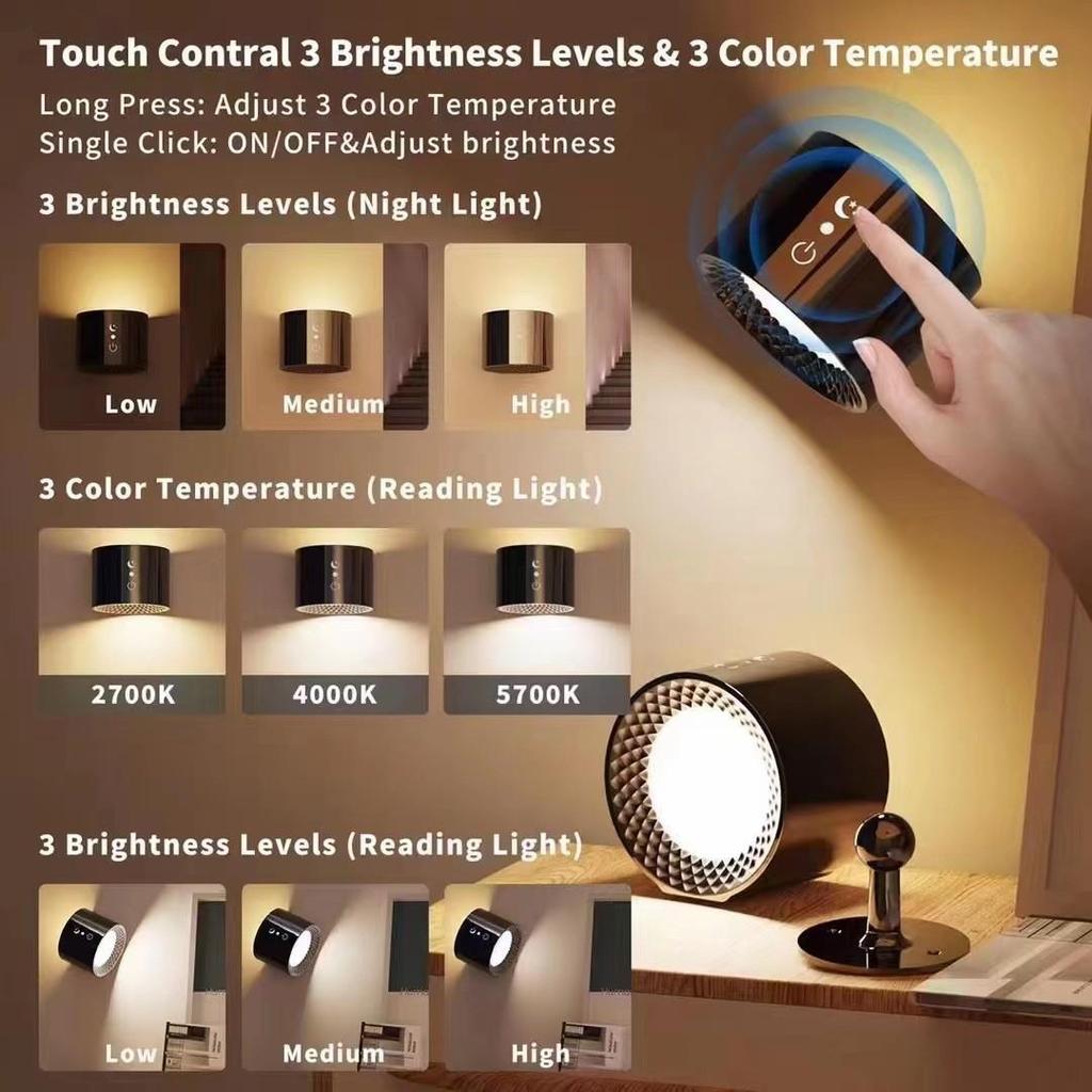 Magnetic Rechargeable Bedroom Inside Bedside Wall Sconce Ambiance Decorative Reading Shooting Nightstand Indoor Twin Lights