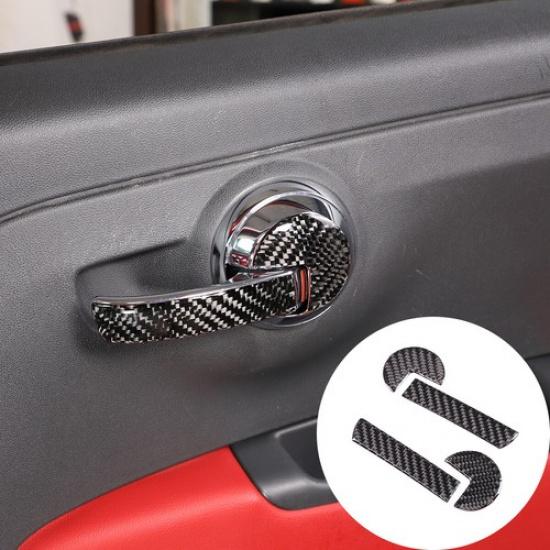 Real Carbon Fiber Trim Interior Door Handle Cover Trim For Fiat 500 2011-