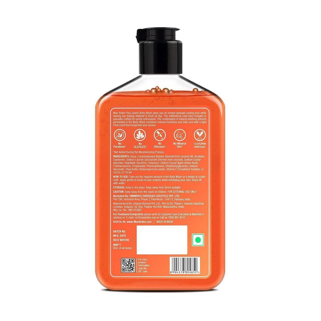 Shower Gel Sports with Shea Butter and Vitamin E (250 Ml), Play Sports Body Wash with Shea & Vitamin E, Man Arden