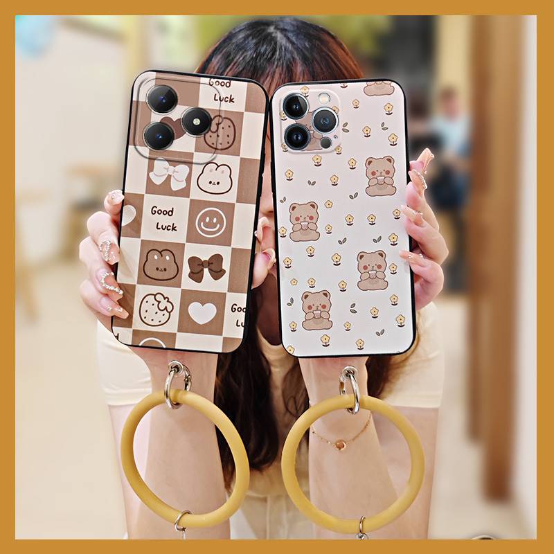 Solid Color Ring Phone Case For Realme C63 4G/C61 4G Cute Personality Heat Dissipation Youth Back Cover Funny Soft Case